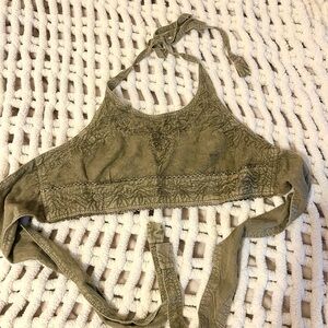 Indian Embroidered Sage Green Crop Top